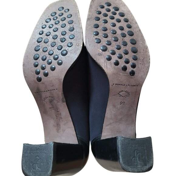 Donald J Pliner Ida Pumps Shoes Size 9 M Black Stretch Fabric 3" Stack Heel - Picture 5 of 8